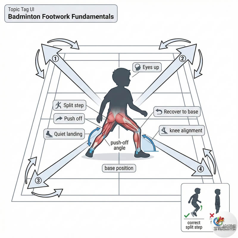 セタパック・バドミントンセンターでシャドーフットワークを練習する子供
