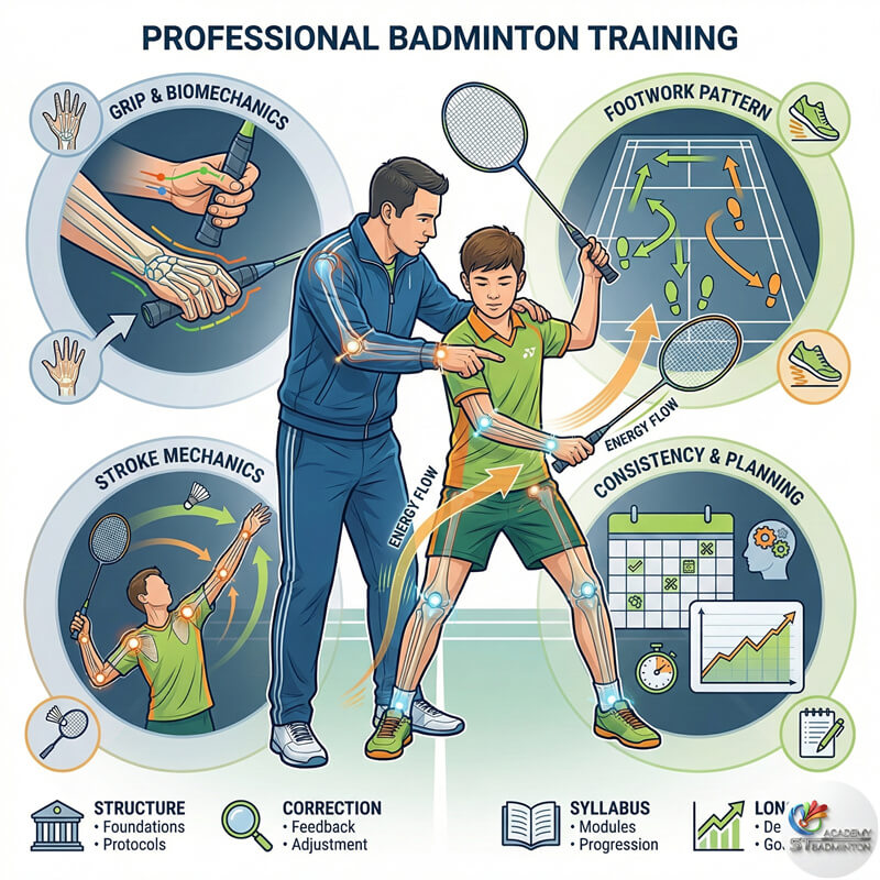 Coach Eric Chuar 在吉隆坡 Setapak 为儿童演示专业羽毛球基础技术动作