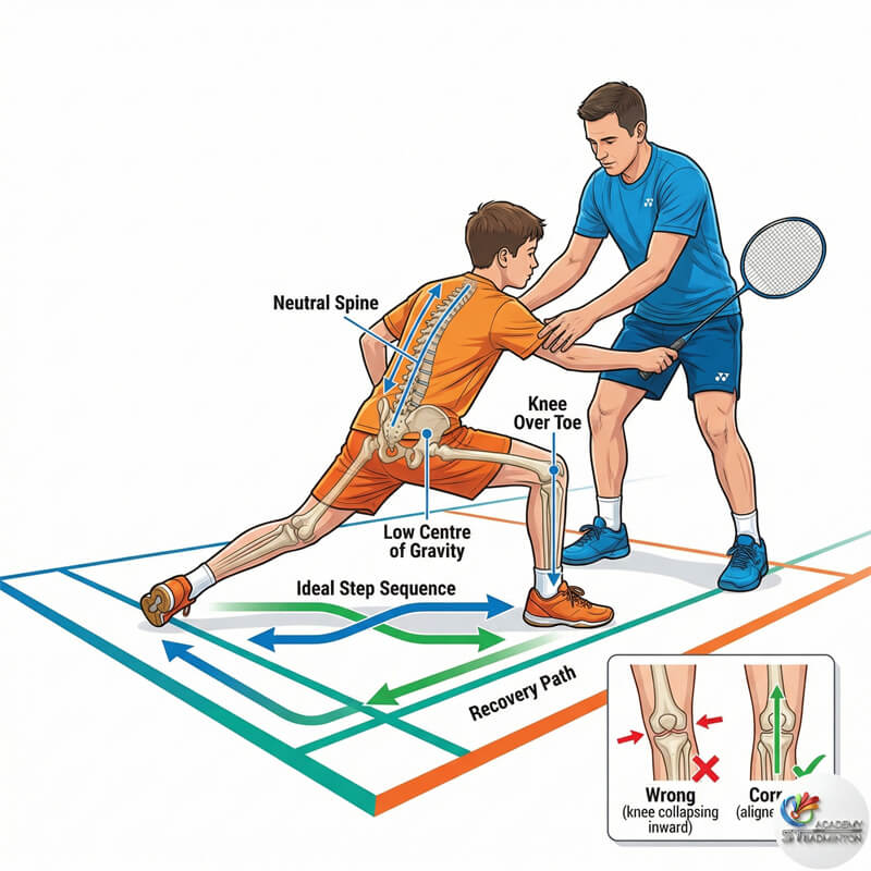 教练在 Setapak 专业羽毛球课程中纠正步法姿势
