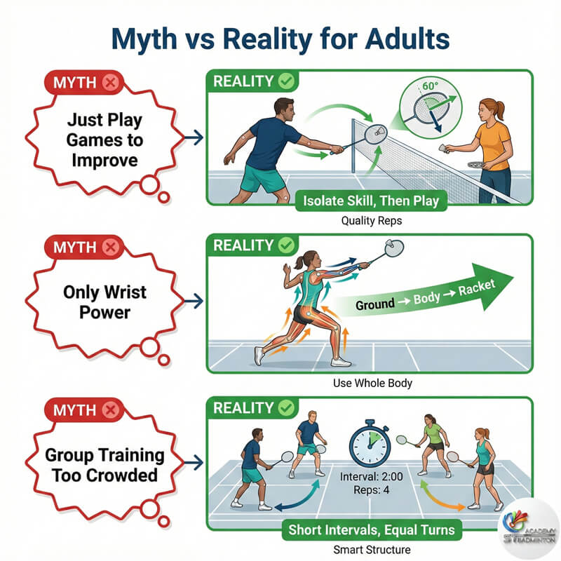 ความเชื่อผิดๆ เกี่ยวกับการฝึกแบดมินตันผู้ใหญ่ในมาเลเซียและ Petaling Jaya