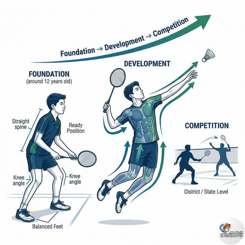 马来西亚专业羽毛球基础训练班中专注的青少年选手