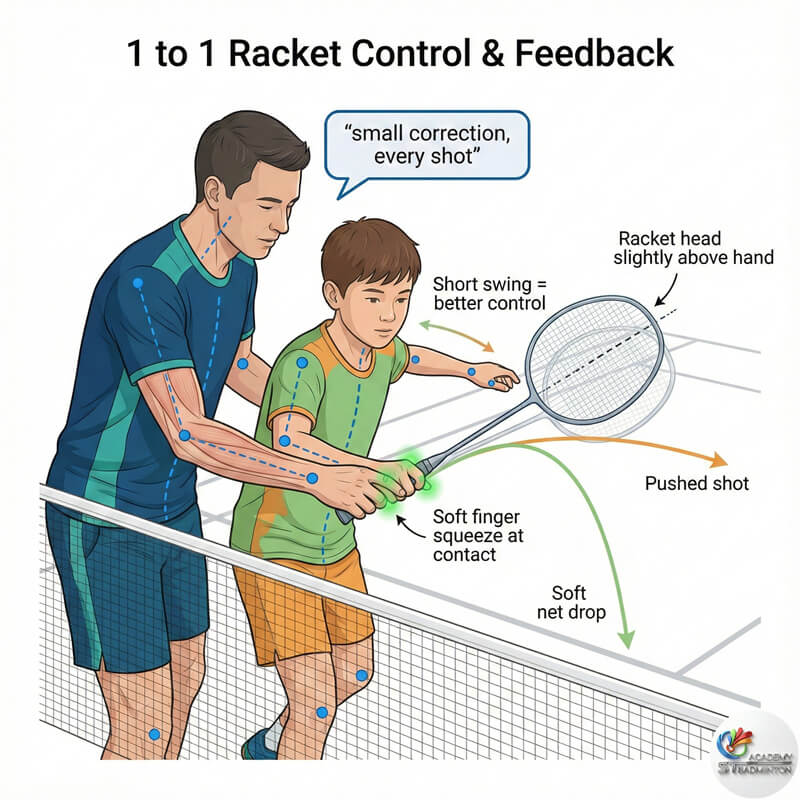 Private badminton coach explaining tactics