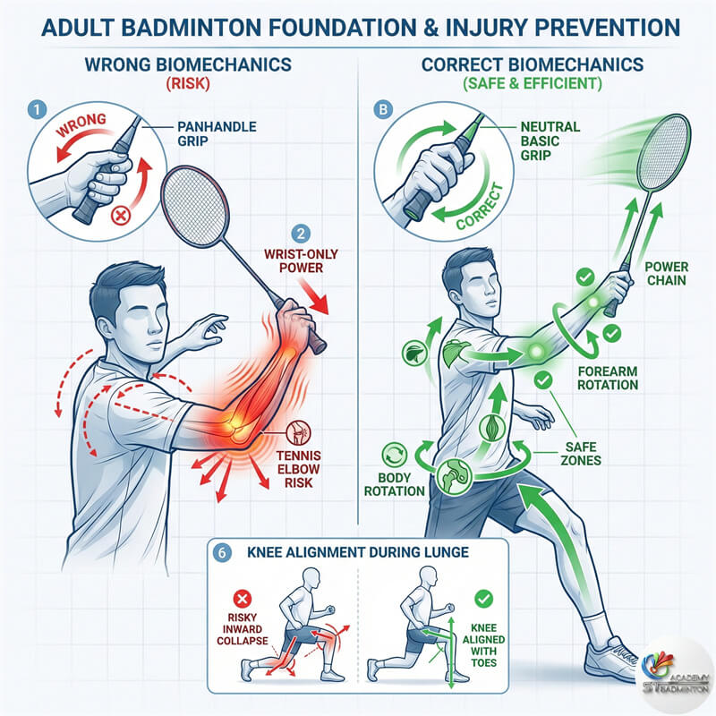 プチョンの大人バドミントン教室 - 社会人のグリップと構えを修正するコーチ