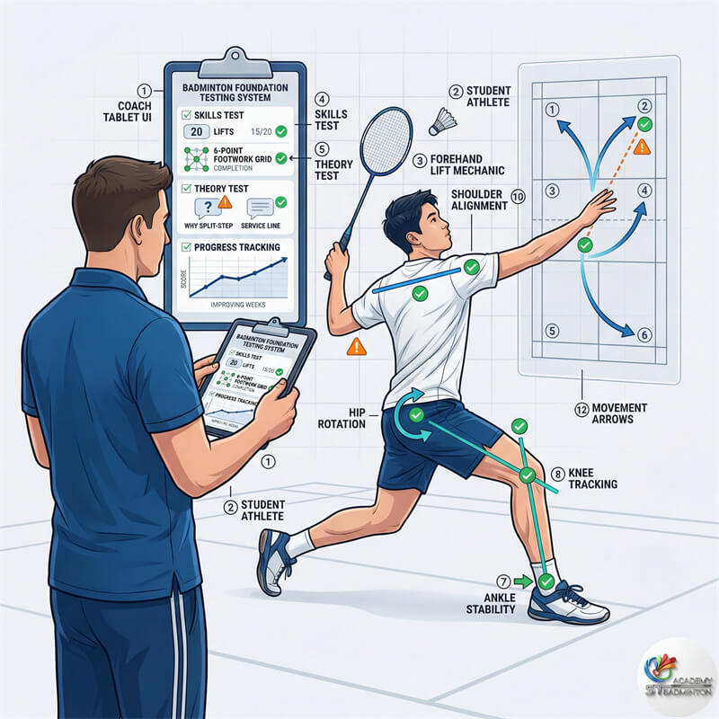 Nhóm nhỏ học viên trẻ em đang kiểm tra lý thuyết và căn bản cầu lông tại Kuala Lumpur