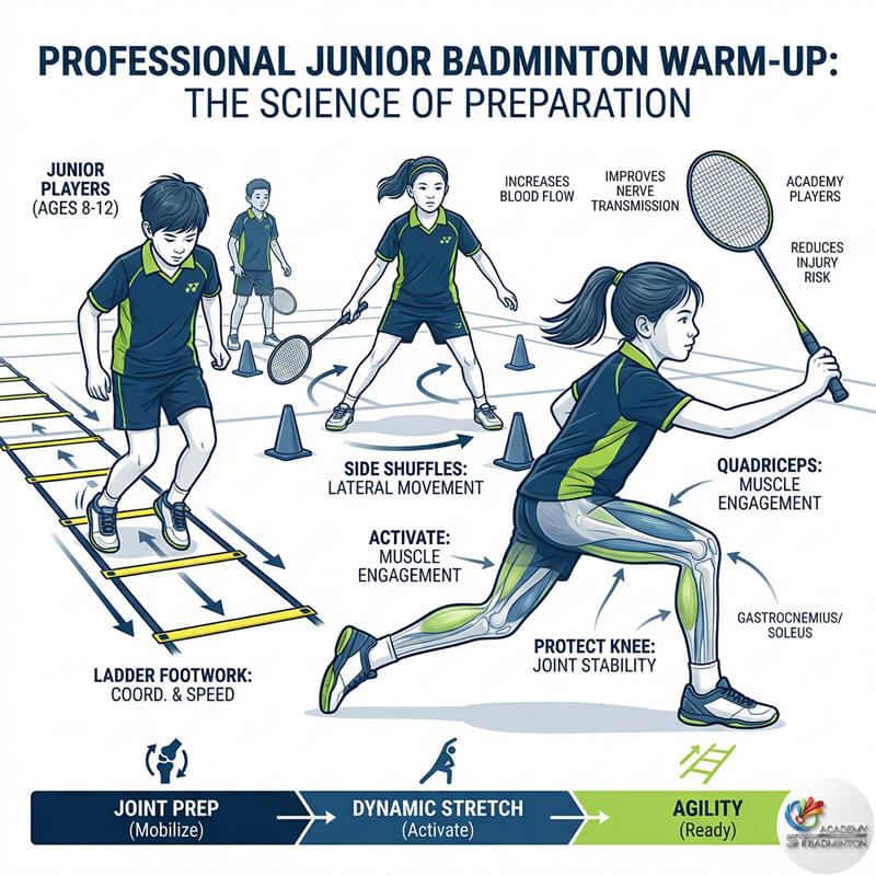 吉隆坡专业羽毛球班儿童进行结构化热身与敏捷训练