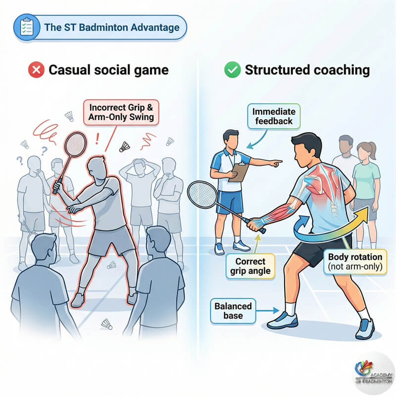 Latihan bulutangkis pemula dewasa Selayang – grup berlatih footwork