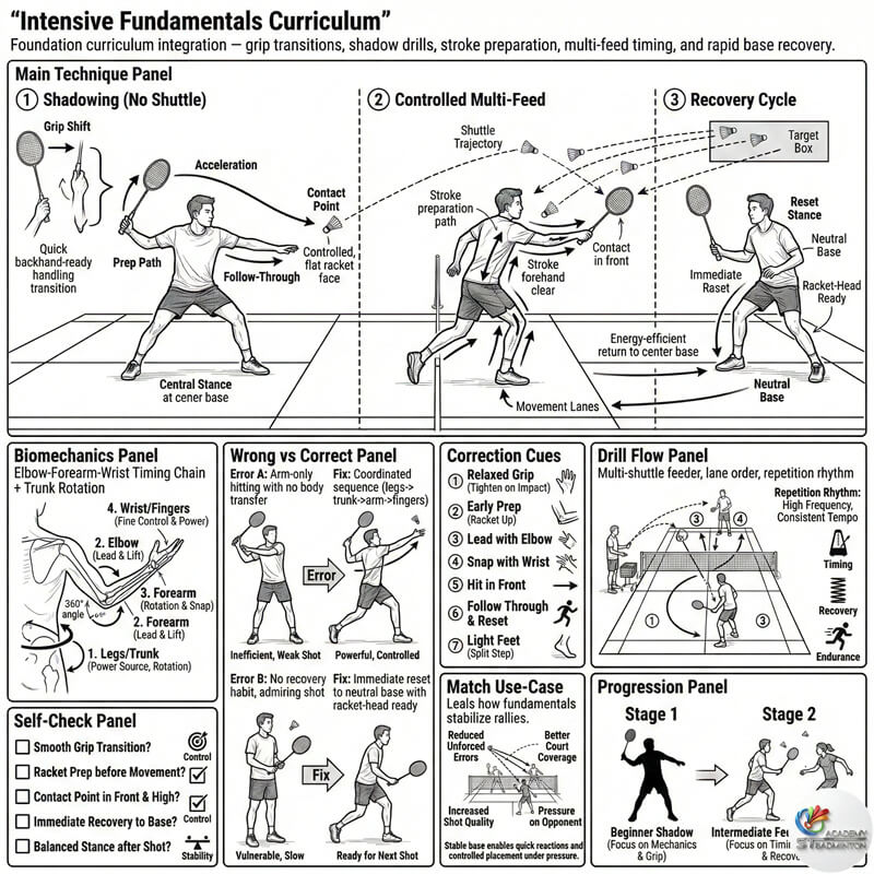 巴生一對一私人羽毛球教練為成人示範正確擊球準備動作