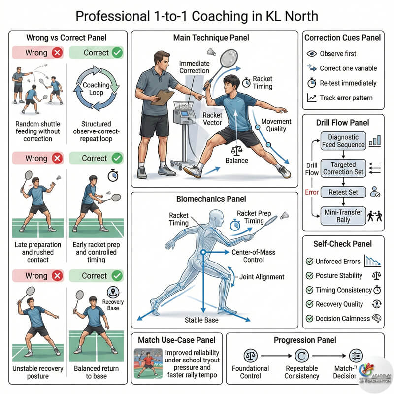 甲洞专业的一对一羽毛球教练观察学员姿势和挥拍时机