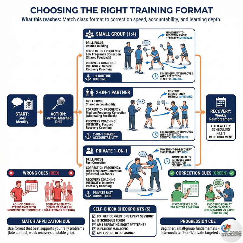 Adult badminton classes in Klang focusing on early age foundations