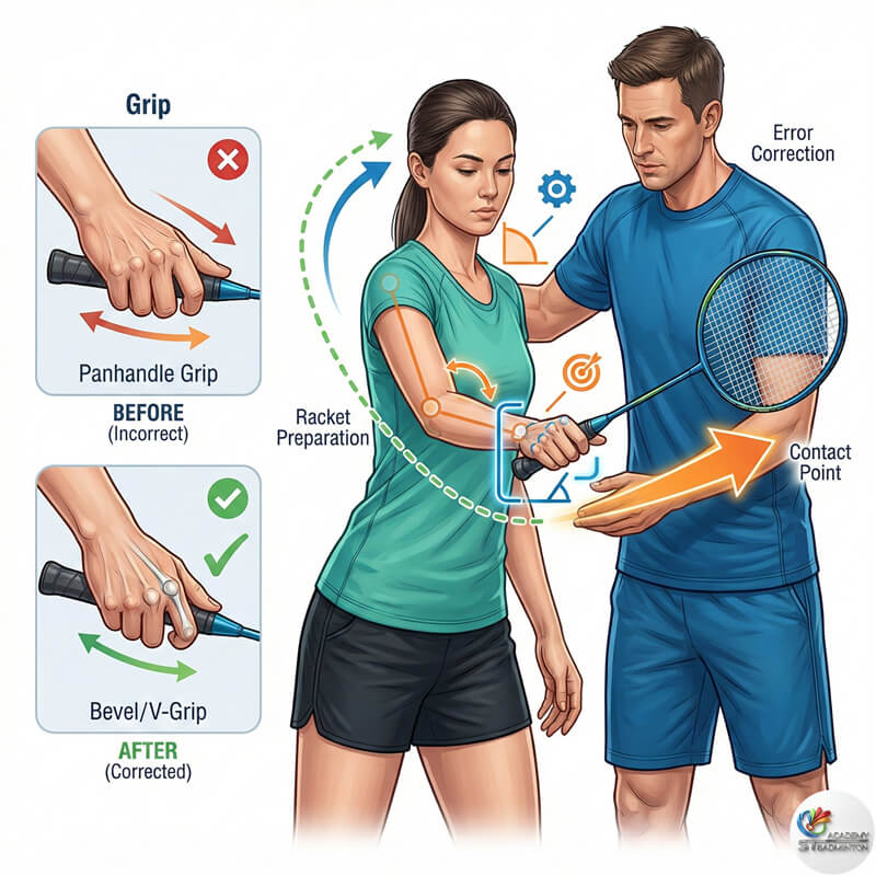 旺沙玛朱成人羽毛球训练课程专注于握拍纠正