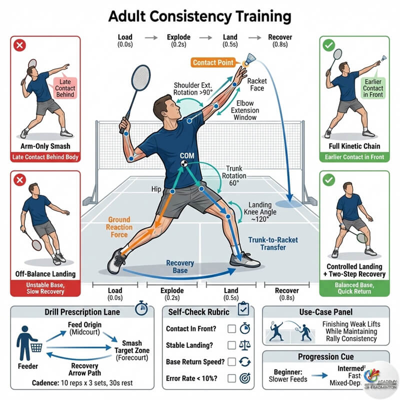 Adult player building smash consistency with multi-shuttle feeding in Setapak