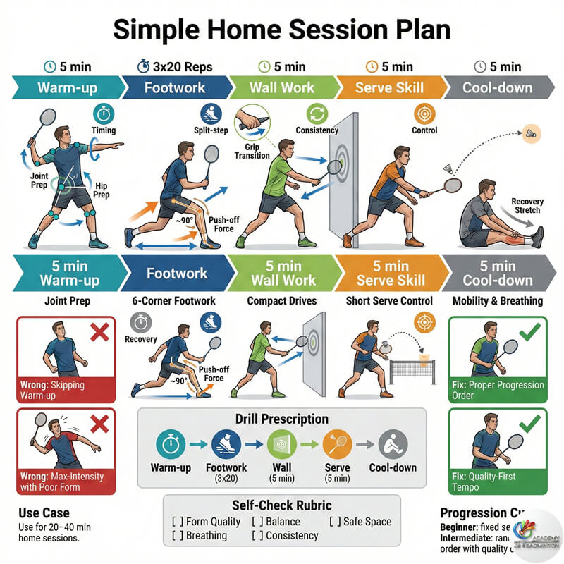 Adult practicing badminton racket swing control at home in Wangsa Maju