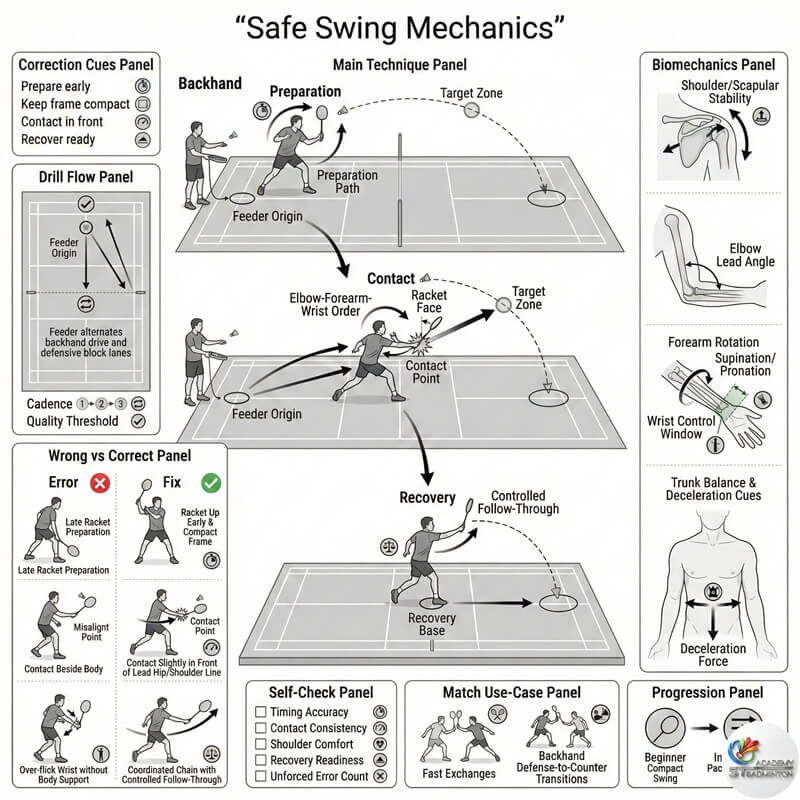 羽毛球教练指导球员安全地进行正确的挥拍动作