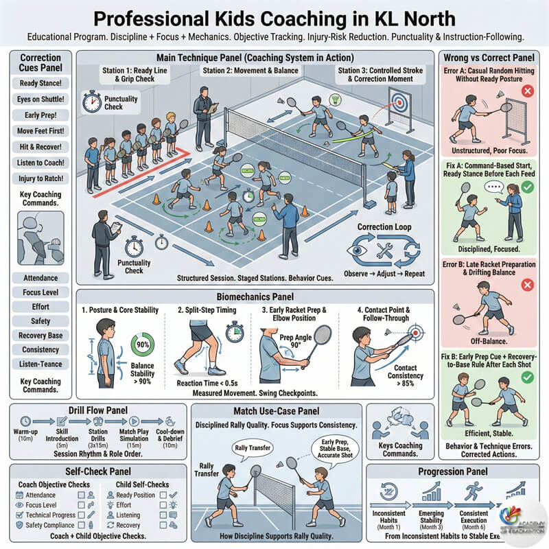 甲洞羽毛球教練觀察兒童的姿勢和揮拍時機