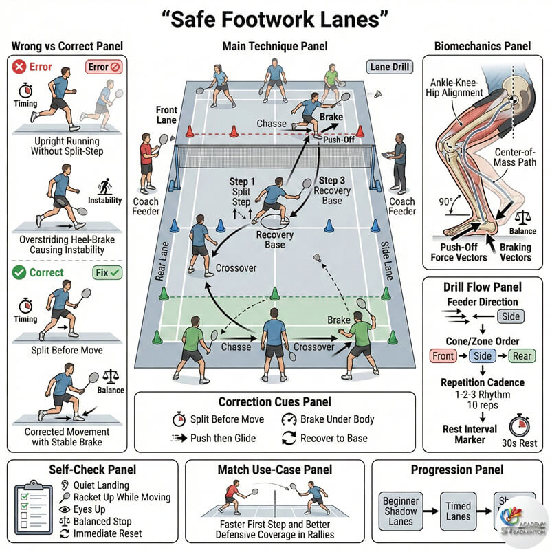 甲洞羽毛球步法训练专注于安全的移动线路