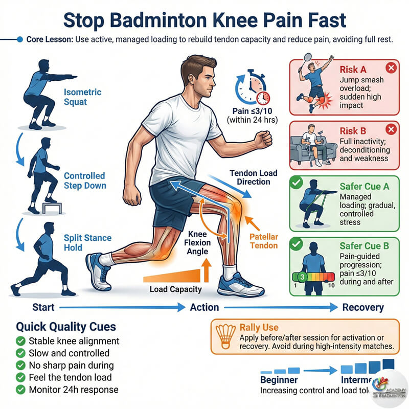 Badminton player checking knee alignment during a lunge recovery drill in Kepong
