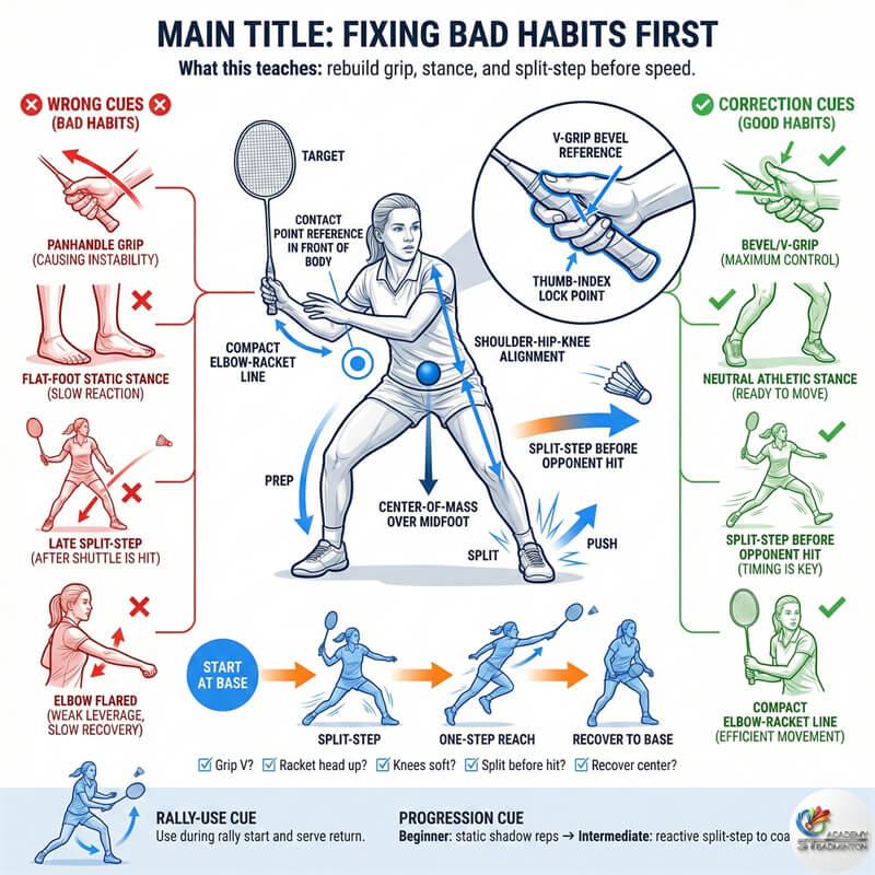 Beginner badminton class for women in Klang practicing grip basics