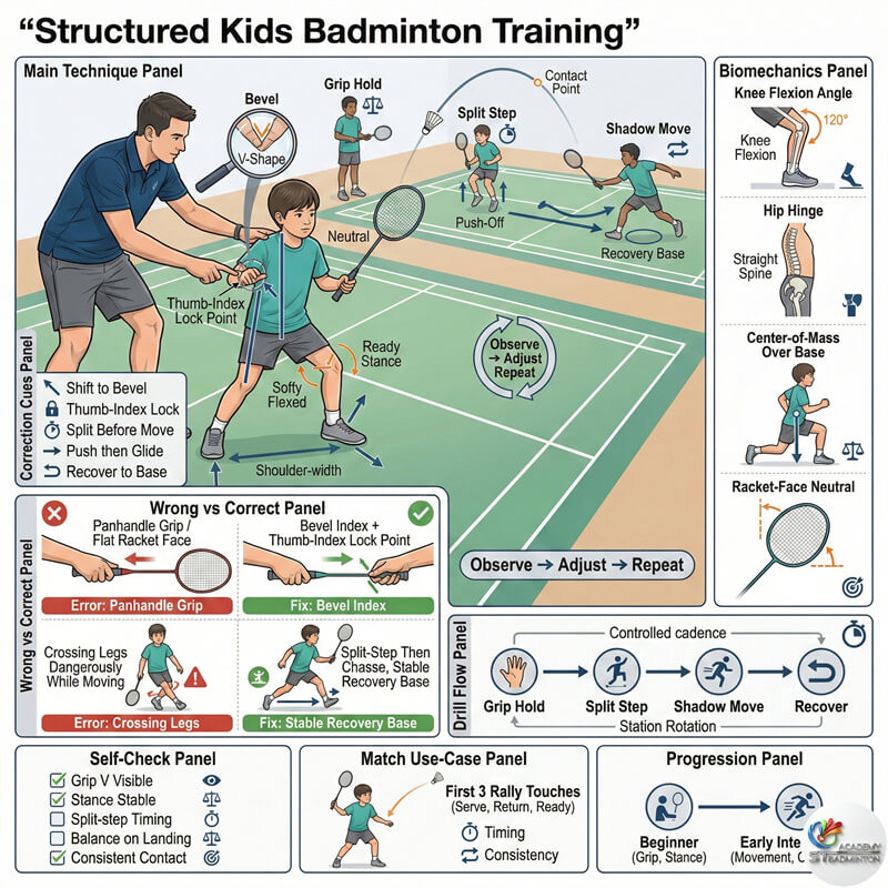 甲洞初級兒童羽毛球班學習正確握拍與準備姿勢