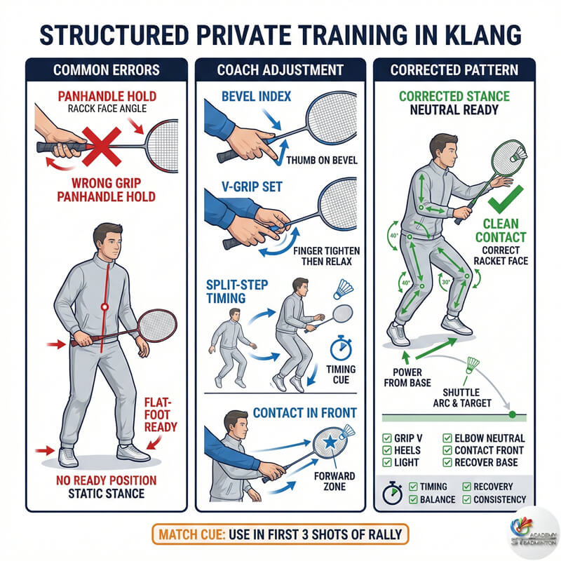 巴生初学者羽毛球私教课练习握拍与击球点基础