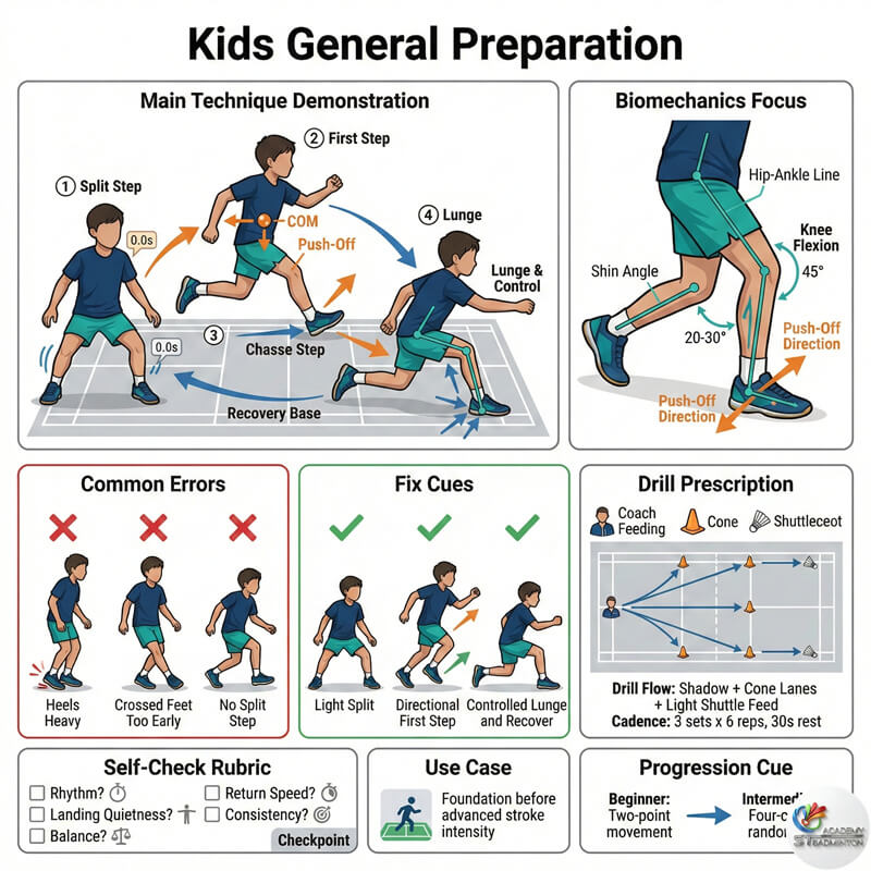 Children practising structured footwork drills as part of general preparation phase near Kepong