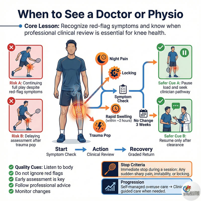 Prevention through better technique. Coach Eric Chuar teaching knee-safe footwork strategies in Wangsa Maju