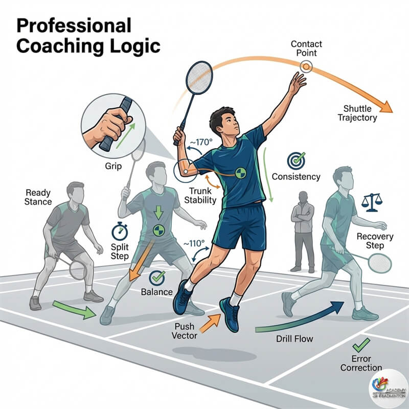 Coach Eric Chuar teaching technical badminton at ST Badminton Academy