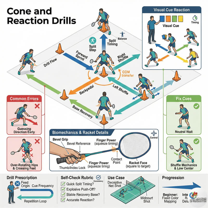 Coach correcting agility technique for junior badminton player in Setapak