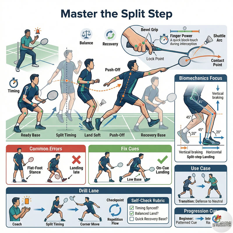 Coach demonstrating split step timing to students in Setapak