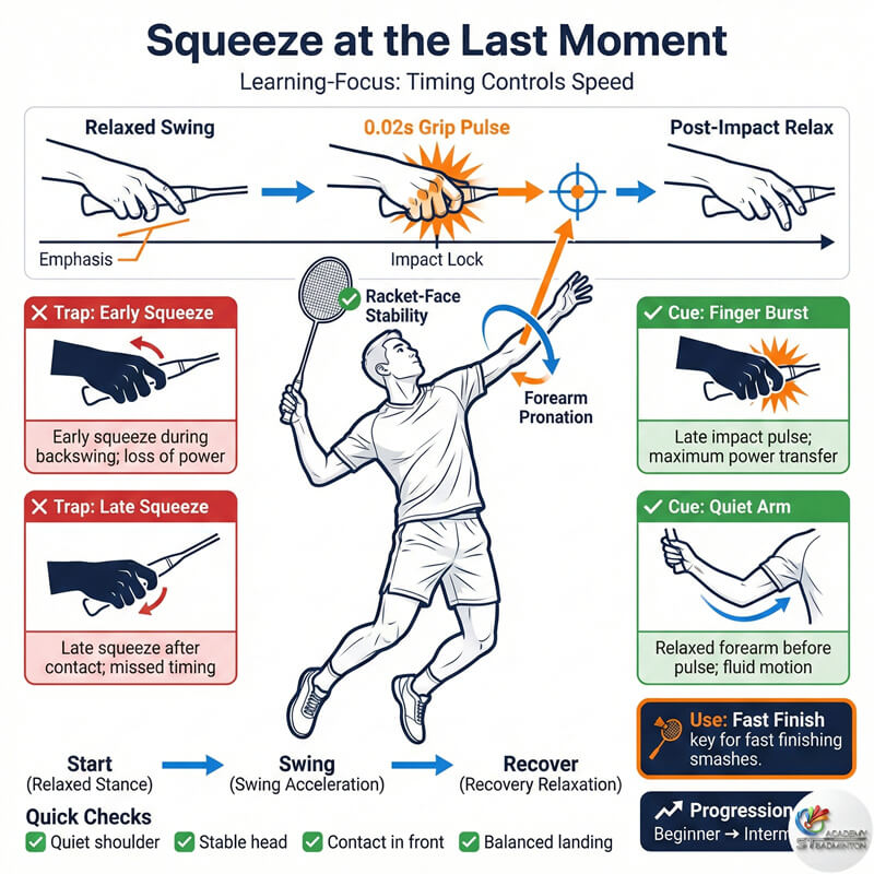 Coach demonstrating the recoil action for faster recovery after a smash