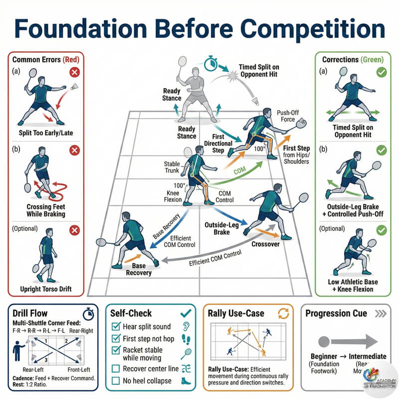 教练在甲洞讲解比赛专用的羽毛球步法训练