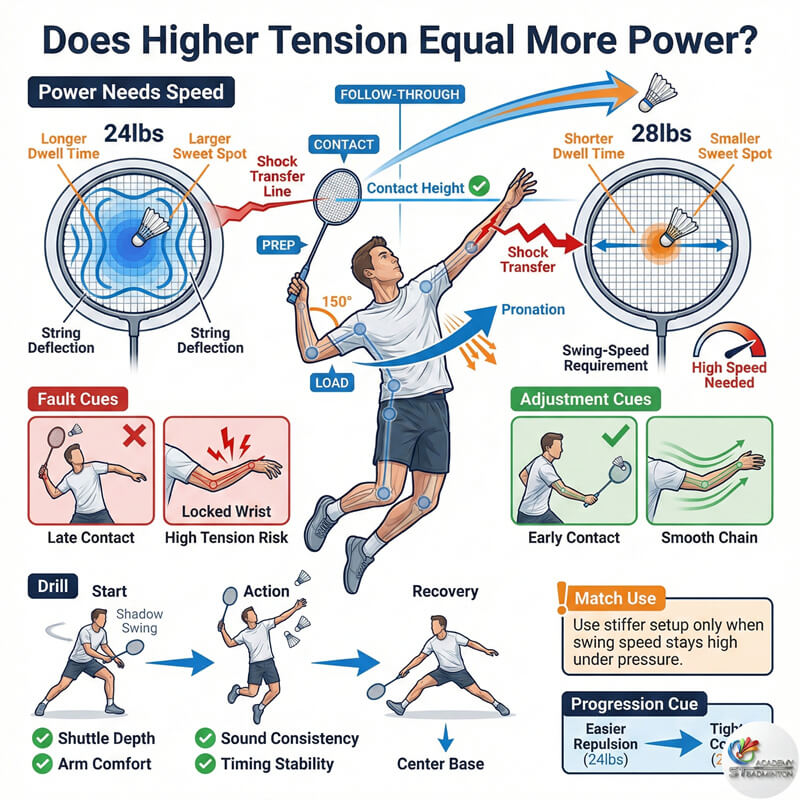 Coach explaining the sweet spot difference between 24lbs and 28lbs tension