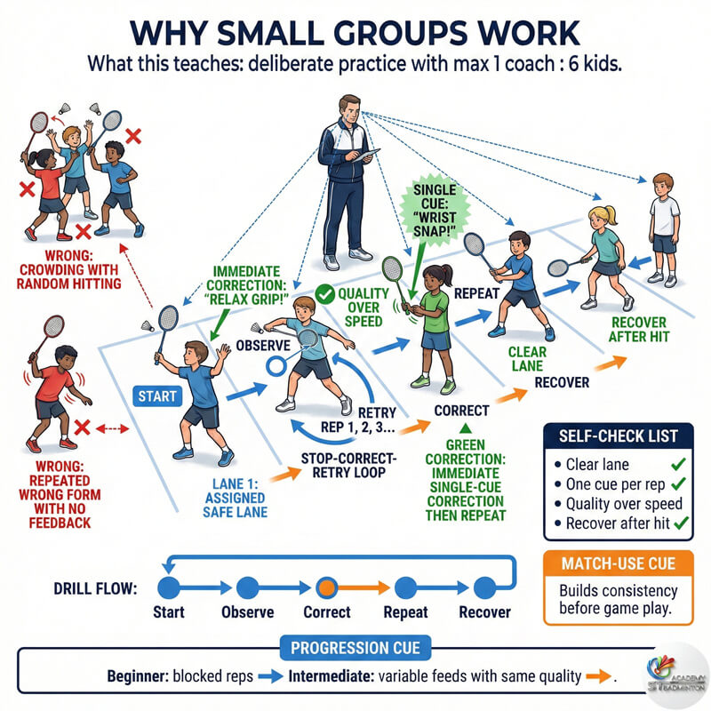 Coach guiding a child on ready stance and balance in Wangsa Maju