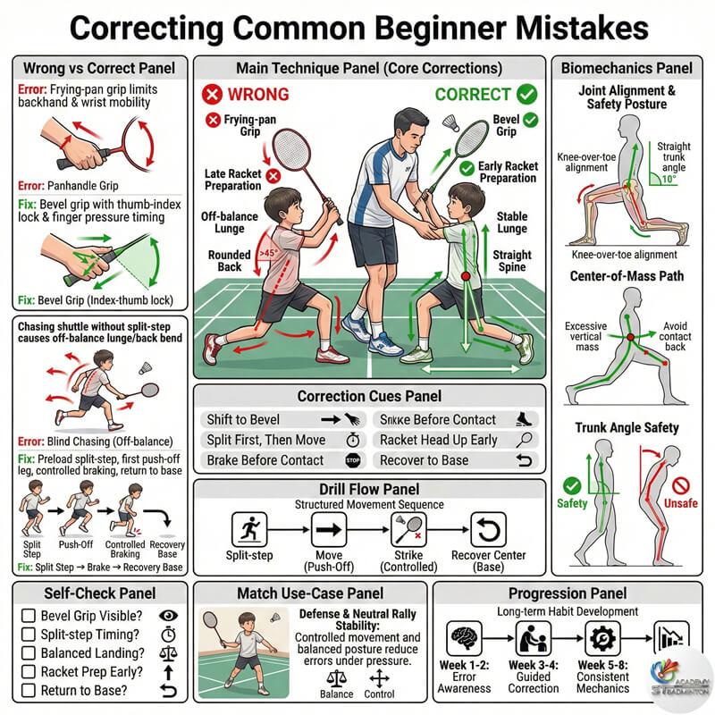 教練在甲洞羽毛球班指導青少年學員正確的架拍動作