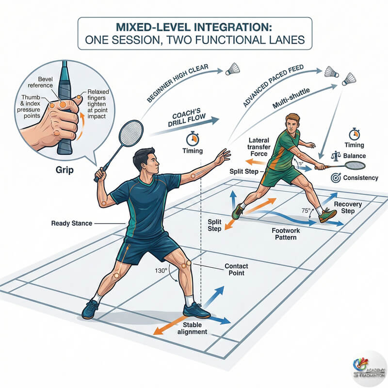 教练指导吉隆坡职场人士进行羽毛球基础训练