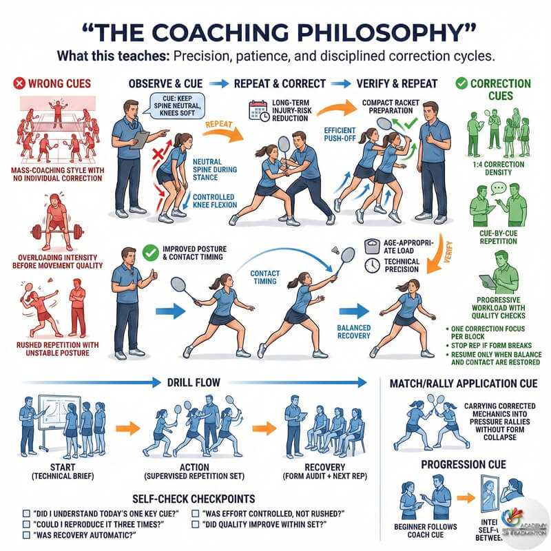 Coach providing small group badminton coaching for girls in Klang