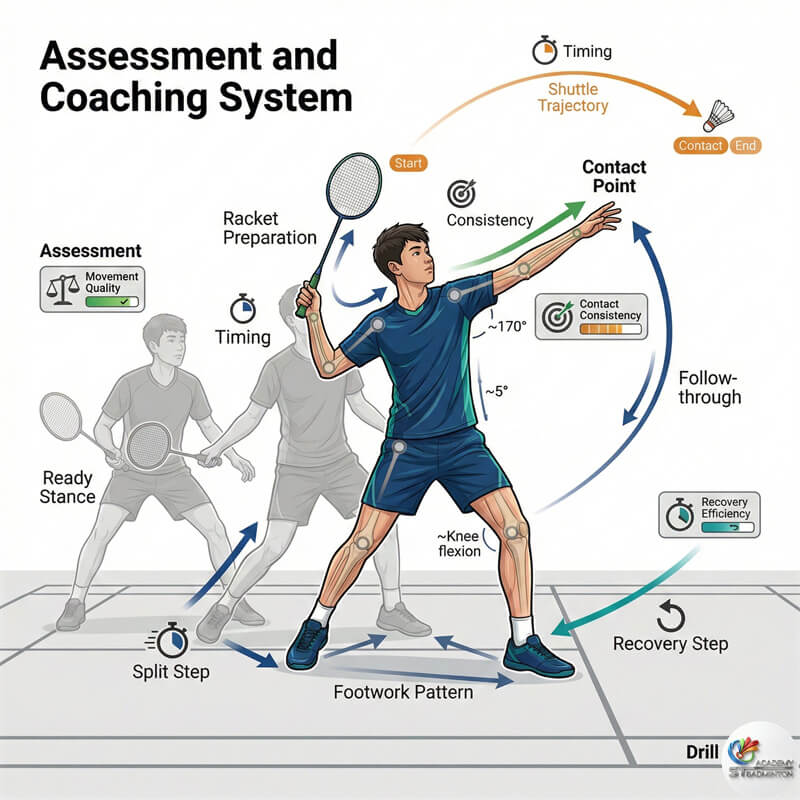 Coach providing technical correction at ST Badminton Academy Malaysia