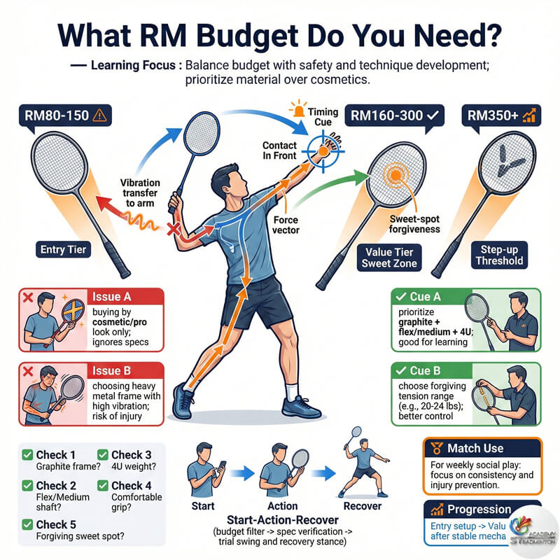 Coach showing safe beginner models like Yonex Nanoray or Felet Light series
