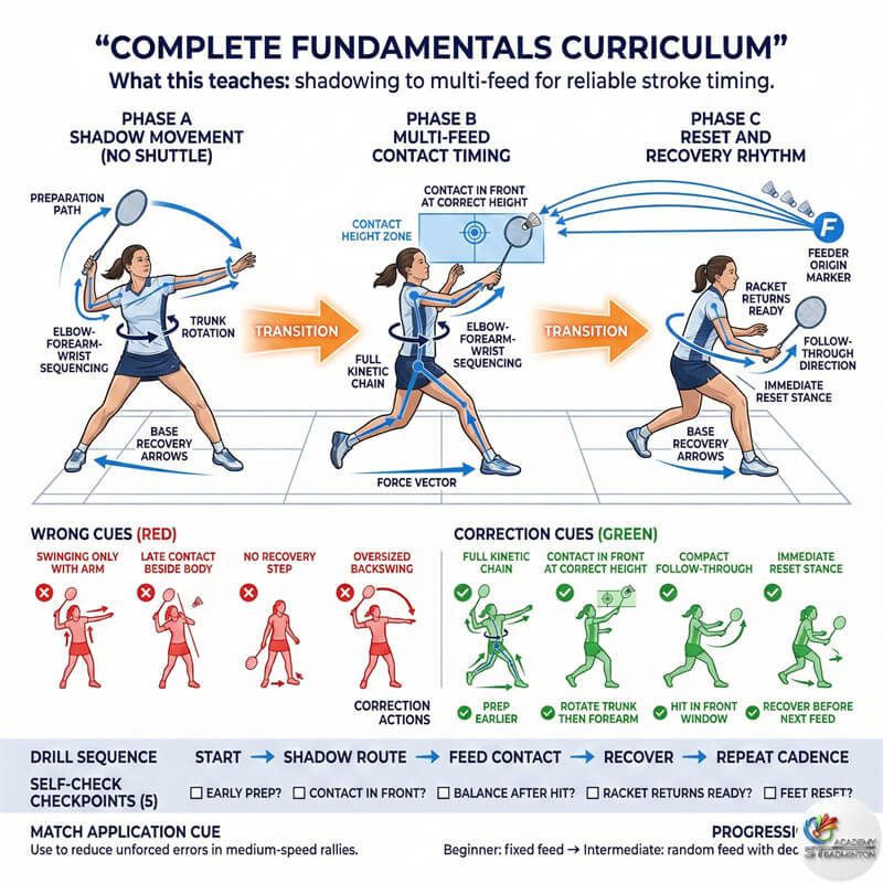 Coach teaching women badminton basics in Klang focusing on racket mechanics