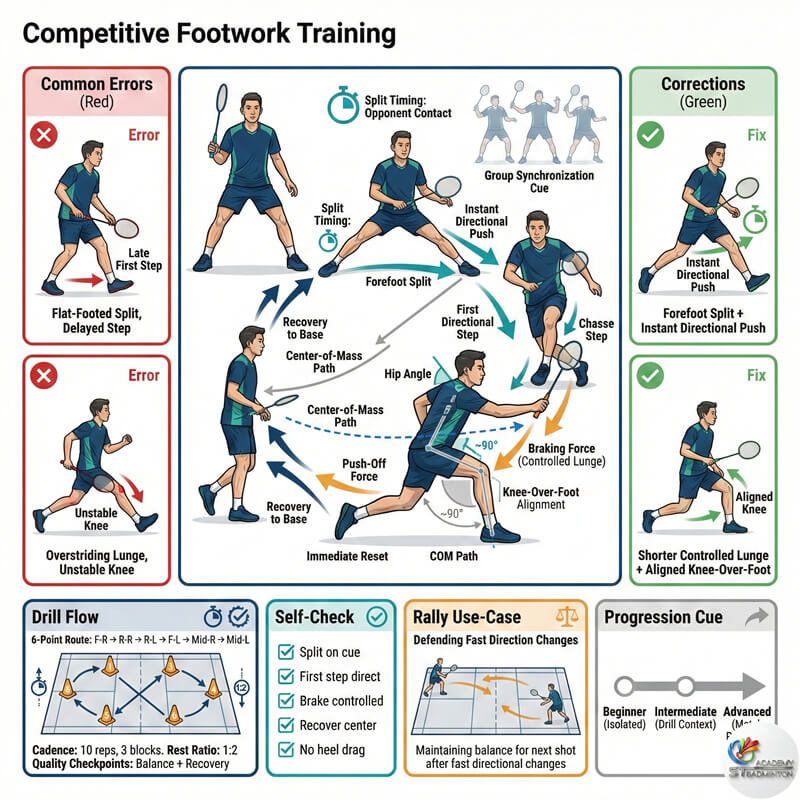 甲洞校队选手的竞技羽毛球步法训练
