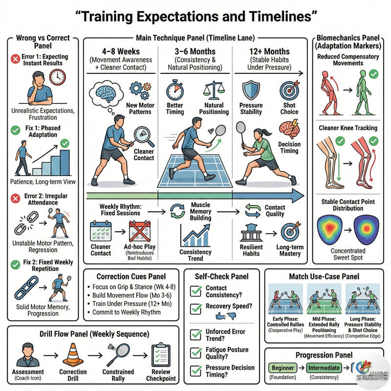 初学者在甲洞私人课程中学习正确的羽毛球基础