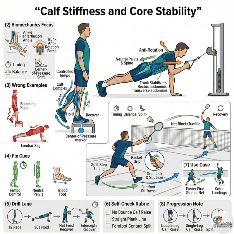Core and calf strengthening workout for badminton athletes in Kuala Lumpur