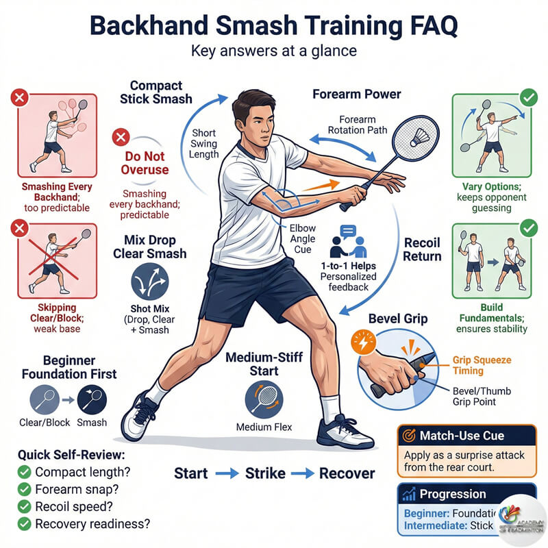 Demonstrating the high elbow position required for backhand power generation