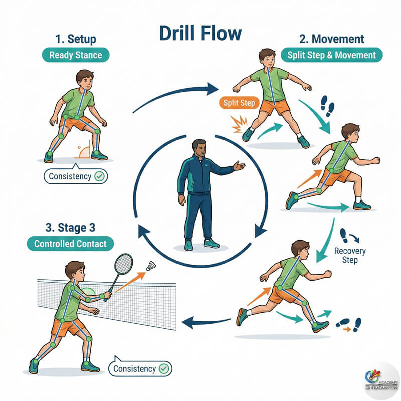 在 Dewan Serbaguna Taman Desa Bakti 进行的儿童羽毛球基础训练