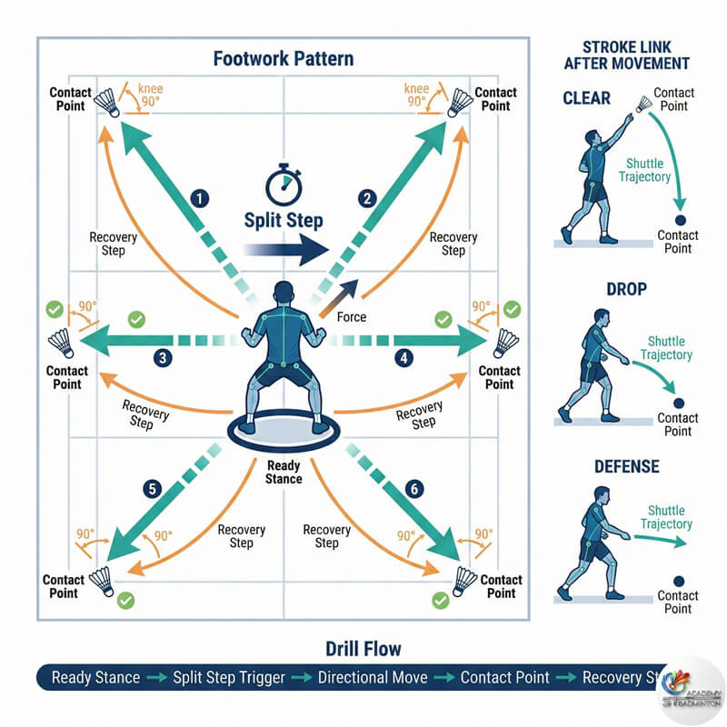 Methodical footwork drills at Dewan Serbaguna Taman Maluri badminton hall