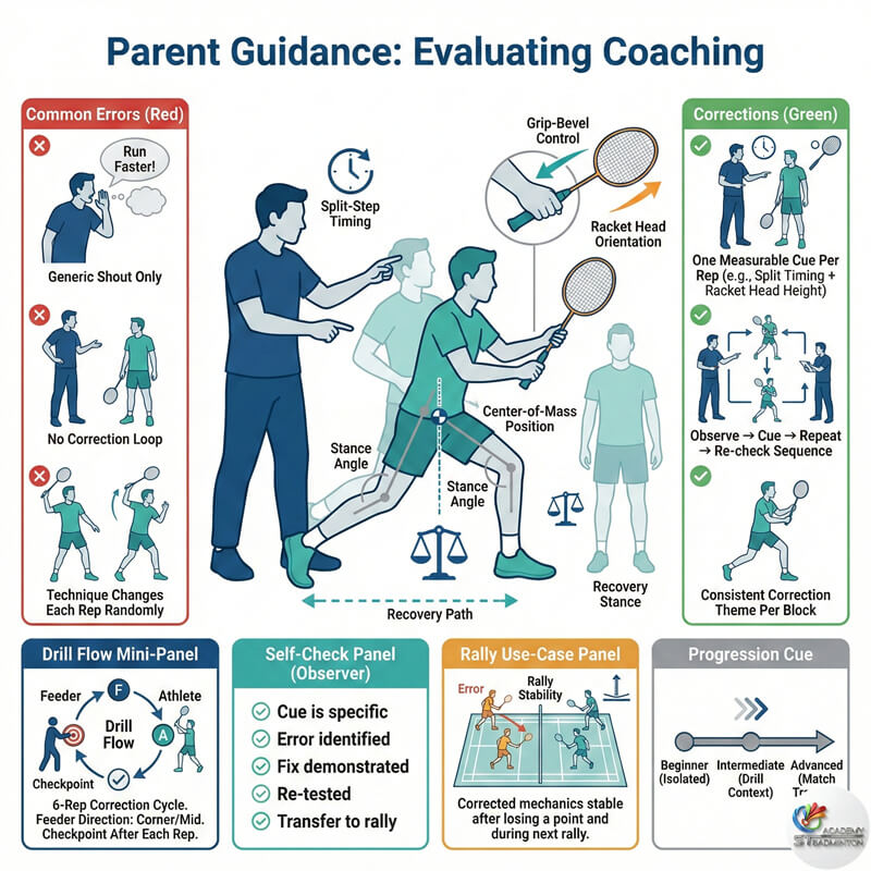 家长在甲洞羽毛球比赛备战期间观察高质量的教练反馈