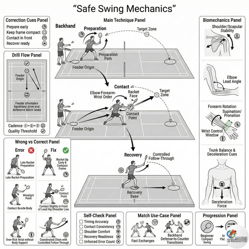 私人羽毛球教练指导球员安全地进行正确的挥拍动作