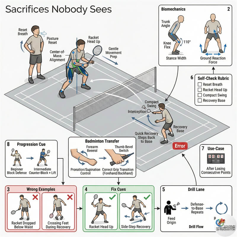 Player reflecting alone on court after match in Kuala Lumpur badminton hall