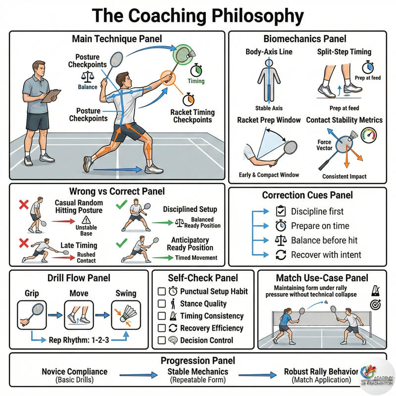 专业甲洞羽毛球教练观察学生的姿势和击球时机