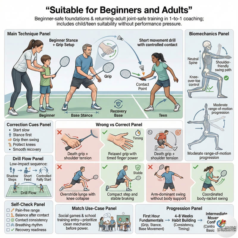 甲洞成人羽毛球私教课程教授安全的姿势与移动