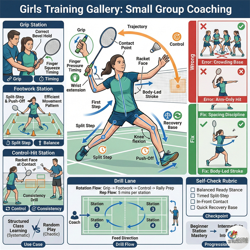 Kelas badminton grup kecil untuk anak perempuan di Setapak